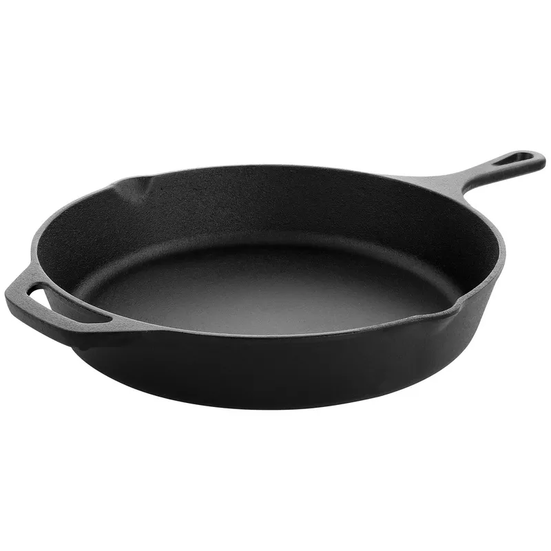 12 Inch Round Preseasoned Cast Iron Frying Pan in Black