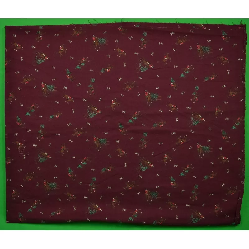 "Bolt of Burg Wool Challis Fox-Hunt Print Fabric"