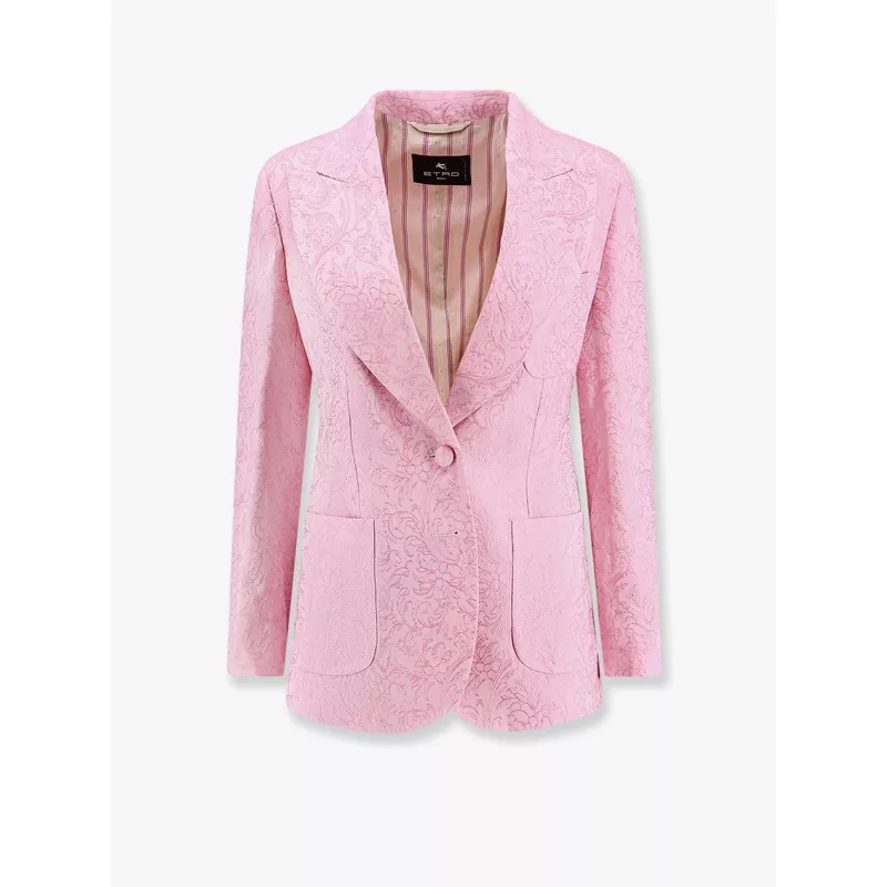 Etro Jacquard Silk Blend Blazer With Embroidery